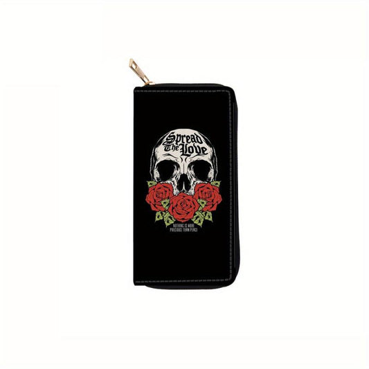 Men's Skull Pattern Long Zipper Wallet Large Capacity Clutch Bag