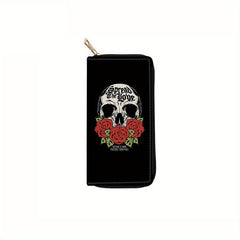 Men's Skull Pattern Long Zipper Wallet Large Capacity Clutch Bag