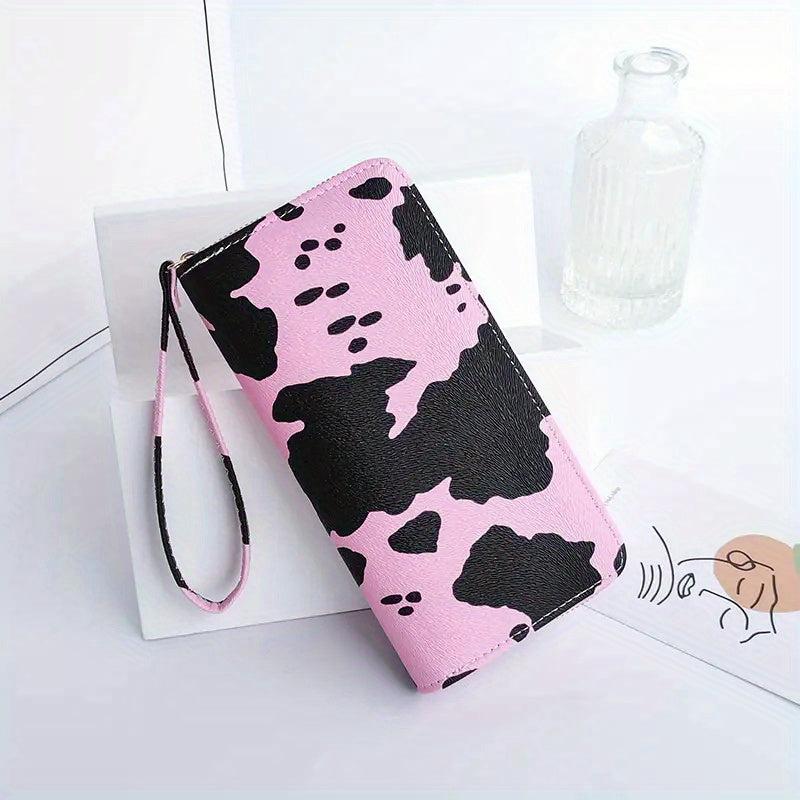 Casual Layered Cow Pattern Long Wallet Coin Purse