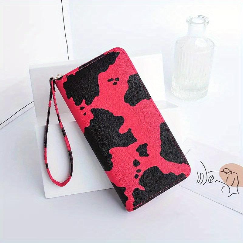 Casual Layered Cow Pattern Long Wallet Coin Purse