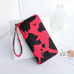 Casual Layered Cow Pattern Long Wallet Coin Purse
