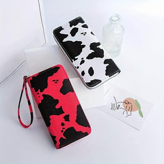 Casual Layered Cow Pattern Long Wallet Coin Purse