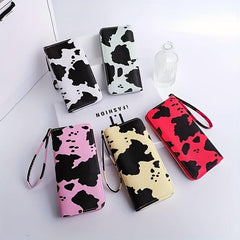 Casual Layered Cow Pattern Long Wallet Coin Purse