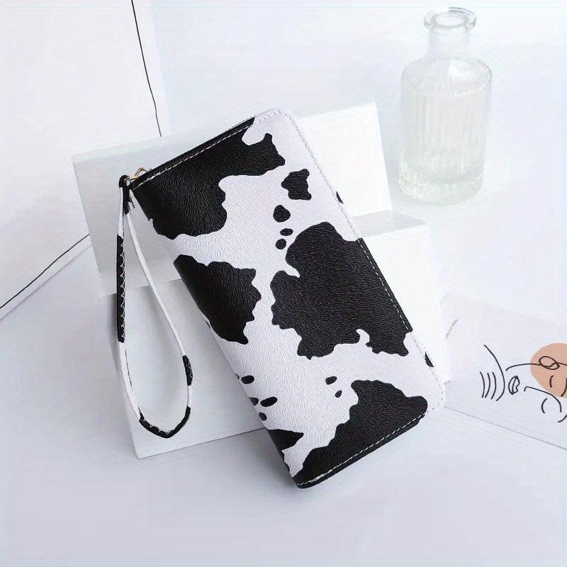 Casual Layered Cow Pattern Long Wallet Coin Purse