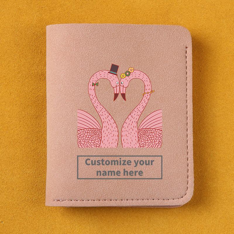 Flamingo Pattern Short Wallet Frosted Leather Men's And Women's Wallet