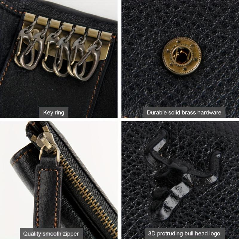 Men's Leather Bull Head Short Wallet Multiple Card Slots Purse