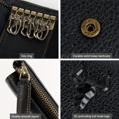 Men's Leather Bull Head Short Wallet Multiple Card Slots Purse