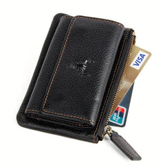 Men's Leather Bull Head Short Wallet Multiple Card Slots Purse