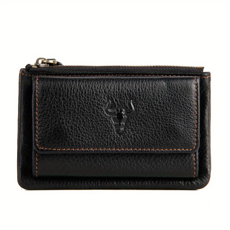 Men's Leather Bull Head Short Wallet Multiple Card Slots Purse
