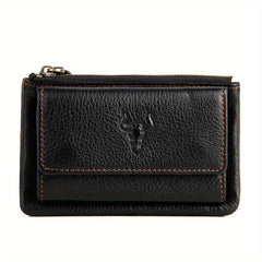Men's Leather Bull Head Short Wallet Multiple Card Slots Purse