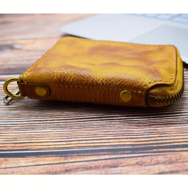 Men's Zipper Card Holder Short Wallet Leather Large Capacity Card Holder