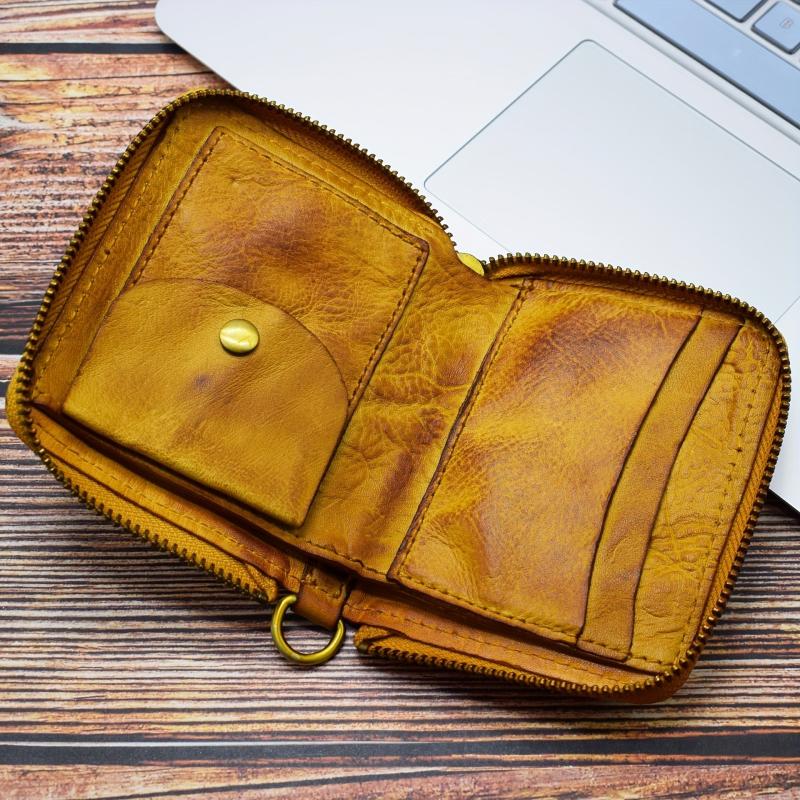 Men's Zipper Card Holder Short Wallet Leather Large Capacity Card Holder