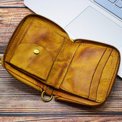 Men's Zipper Card Holder Short Wallet Leather Large Capacity Card Holder