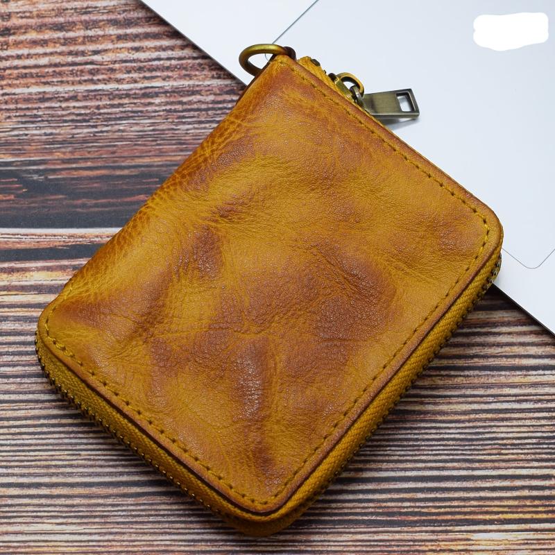 Men's Zipper Card Holder Short Wallet Leather Large Capacity Card Holder