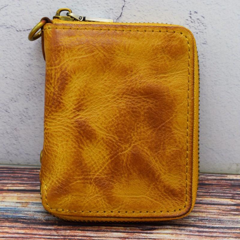 Men's Zipper Card Holder Short Wallet Leather Large Capacity Card Holder