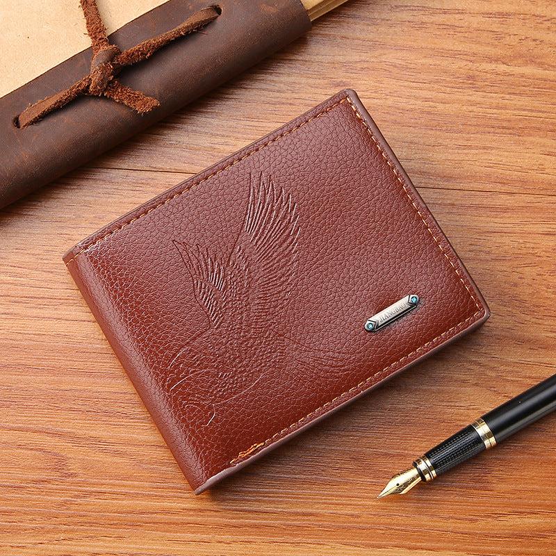 Men's Litchi Embossed Wallet With Card Slots Short Wallet