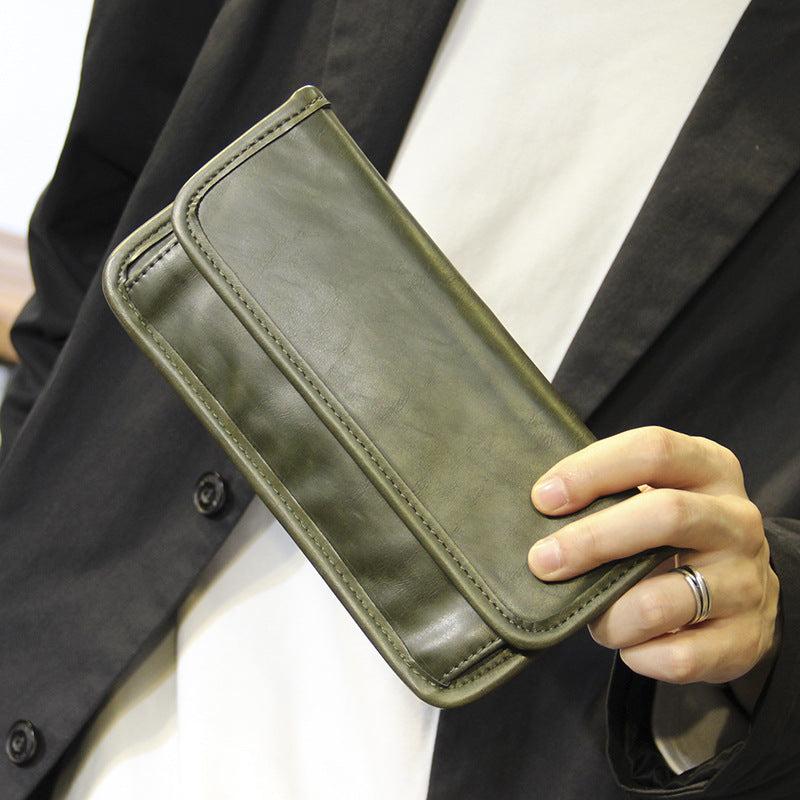 Men's Leather Clutch Bag Long Wallet Phone Bag