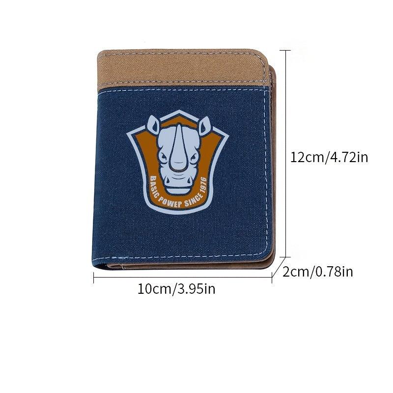 Men's Animal Rhino Print Canvas PU Leather Wallet
