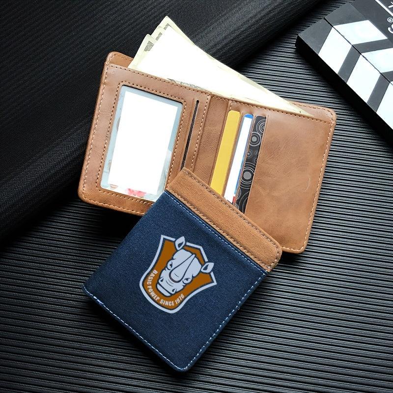 Men's Animal Rhino Print Canvas PU Leather Wallet