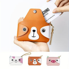 Men's Animal Head Coin Purse Dog/Cat Leather Bag