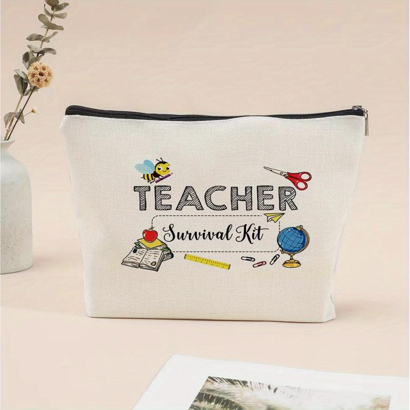 Teacher's Gift Print Portable Cosmetic Bag Zipper Durable Polyester Toiletry Bag