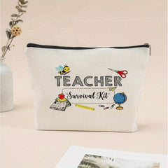 Teacher's Gift Print Portable Cosmetic Bag Zipper Durable Polyester Toiletry Bag