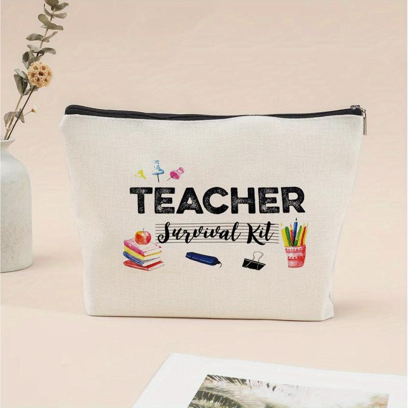 Teacher's Gift Print Portable Cosmetic Bag Zipper Durable Polyester Toiletry Bag