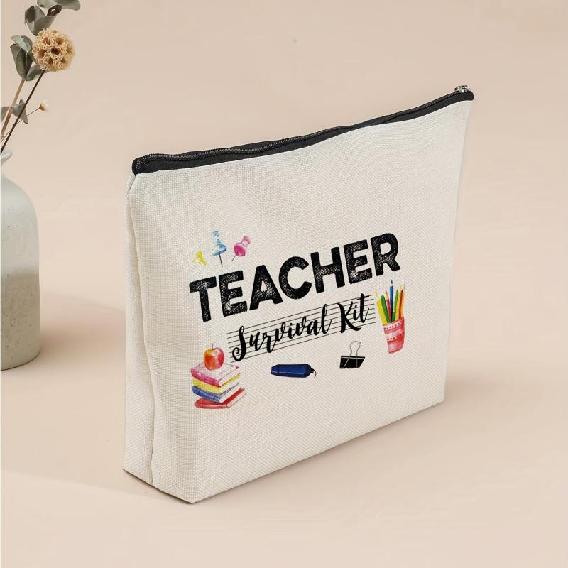 Teacher's Gift Print Portable Cosmetic Bag Zipper Durable Polyester Toiletry Bag