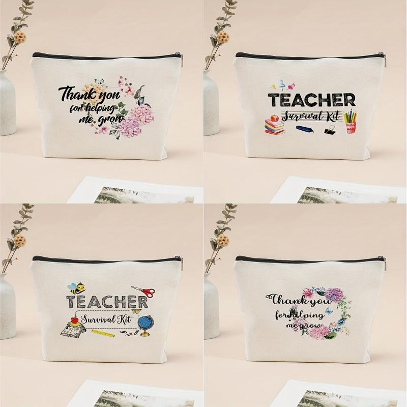 Teacher's Gift Print Portable Cosmetic Bag Zipper Durable Polyester Toiletry Bag