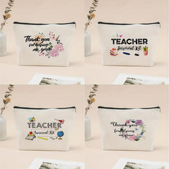 Teacher's Gift Print Portable Cosmetic Bag Zipper Durable Polyester Toiletry Bag
