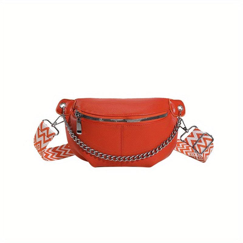 Vintage Chain Chest Bag Crossbody Bag PU Leather