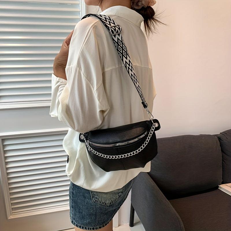 Vintage Chain Chest Bag Crossbody Bag PU Leather