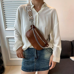 Vintage Chain Chest Bag Crossbody Bag PU Leather