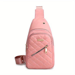 Quilted Earphone Hole Chest Bag Zipper Solid Fanny Pack