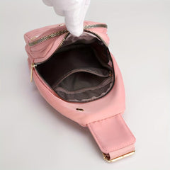 Quilted Earphone Hole Chest Bag Zipper Solid Fanny Pack