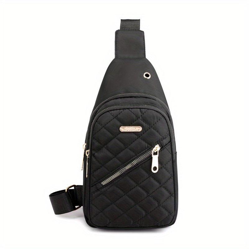 Quilted Earphone Hole Chest Bag Zipper Solid Fanny Pack