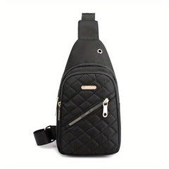 Quilted Earphone Hole Chest Bag Zipper Solid Fanny Pack