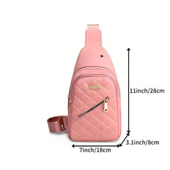 Quilted Earphone Hole Chest Bag Zipper Solid Fanny Pack
