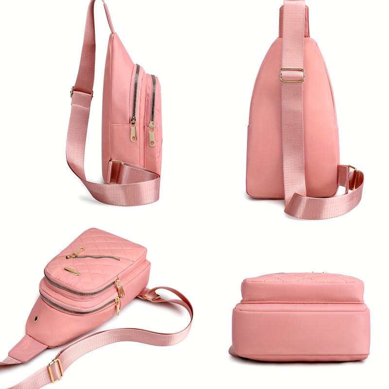 Quilted Earphone Hole Chest Bag Zipper Solid Fanny Pack