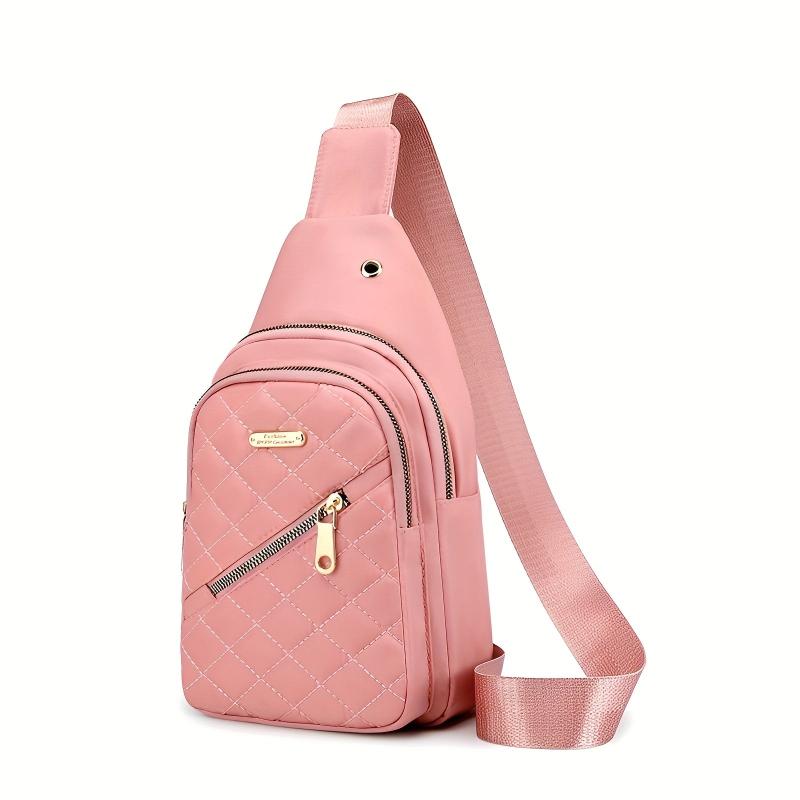 Quilted Earphone Hole Chest Bag Zipper Solid Fanny Pack