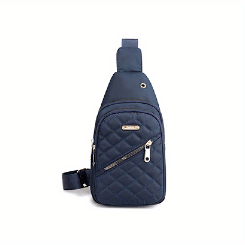 Quilted Earphone Hole Chest Bag Zipper Solid Fanny Pack