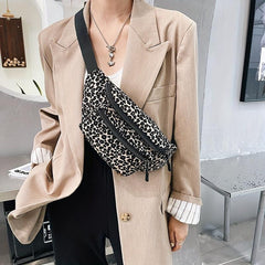Leopard Print Chest Bag Casual Nylon Crossbody Bag
