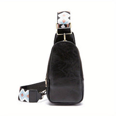 Boho Style Sling Bag Geometric Strap Crossbody Lock Decor Chest Purse