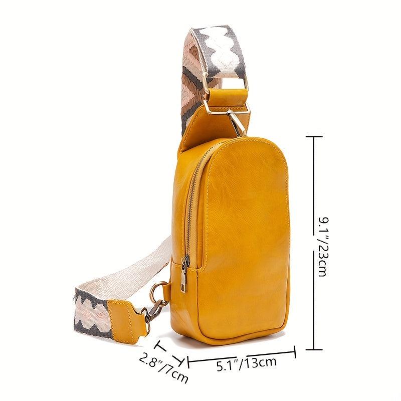 Boho Style Sling Bag Geometric Strap Crossbody Lock Decor Chest Purse