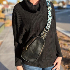 Boho Style Sling Bag Geometric Strap Crossbody Lock Decor Chest Purse
