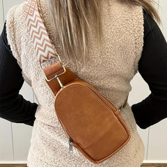 Boho Style Sling Bag Geometric Strap Crossbody Lock Decor Chest Purse