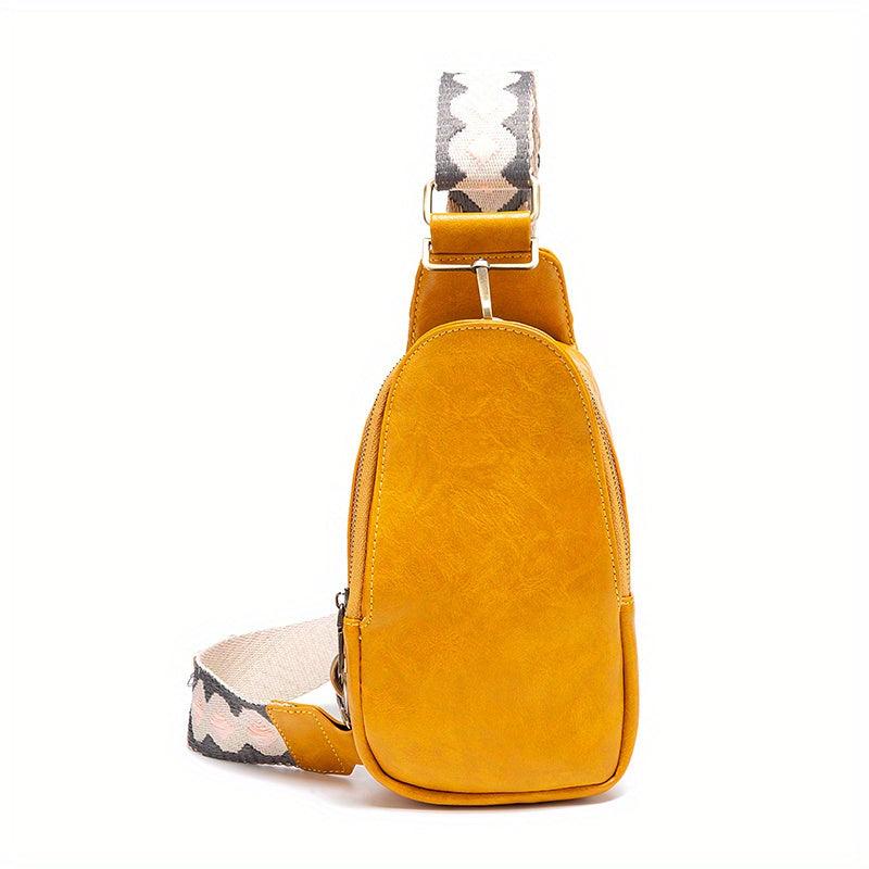 Boho Style Sling Bag Geometric Strap Crossbody Lock Decor Chest Purse