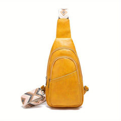 Solid PU Leather Chest Bag Foldable Sling Shoulder Bag
