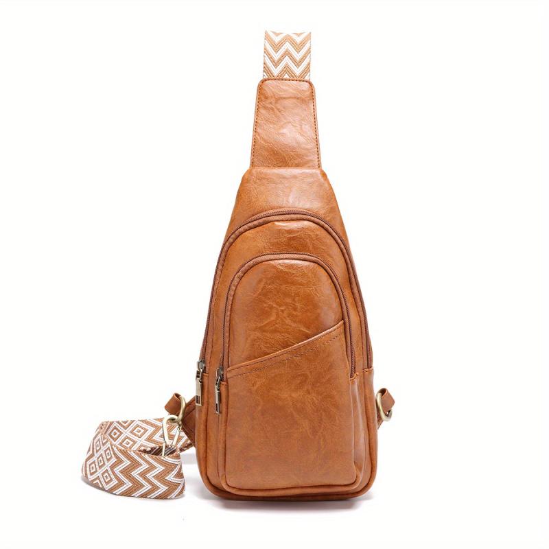 Solid PU Leather Chest Bag Foldable Sling Shoulder Bag