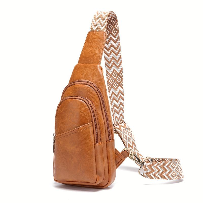Solid PU Leather Chest Bag Foldable Sling Shoulder Bag